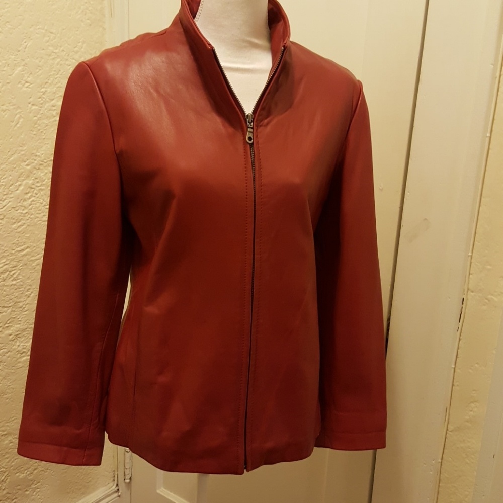 Red leather blazer by Tiboa Leathers. sz s